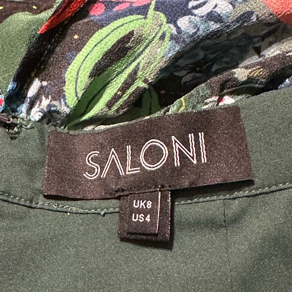 Saloni Silk Floral Print Ruffle Midi Dress Off Shoulder Size 4 Puffy 3/4 Sleeves - Picture 5 of 10